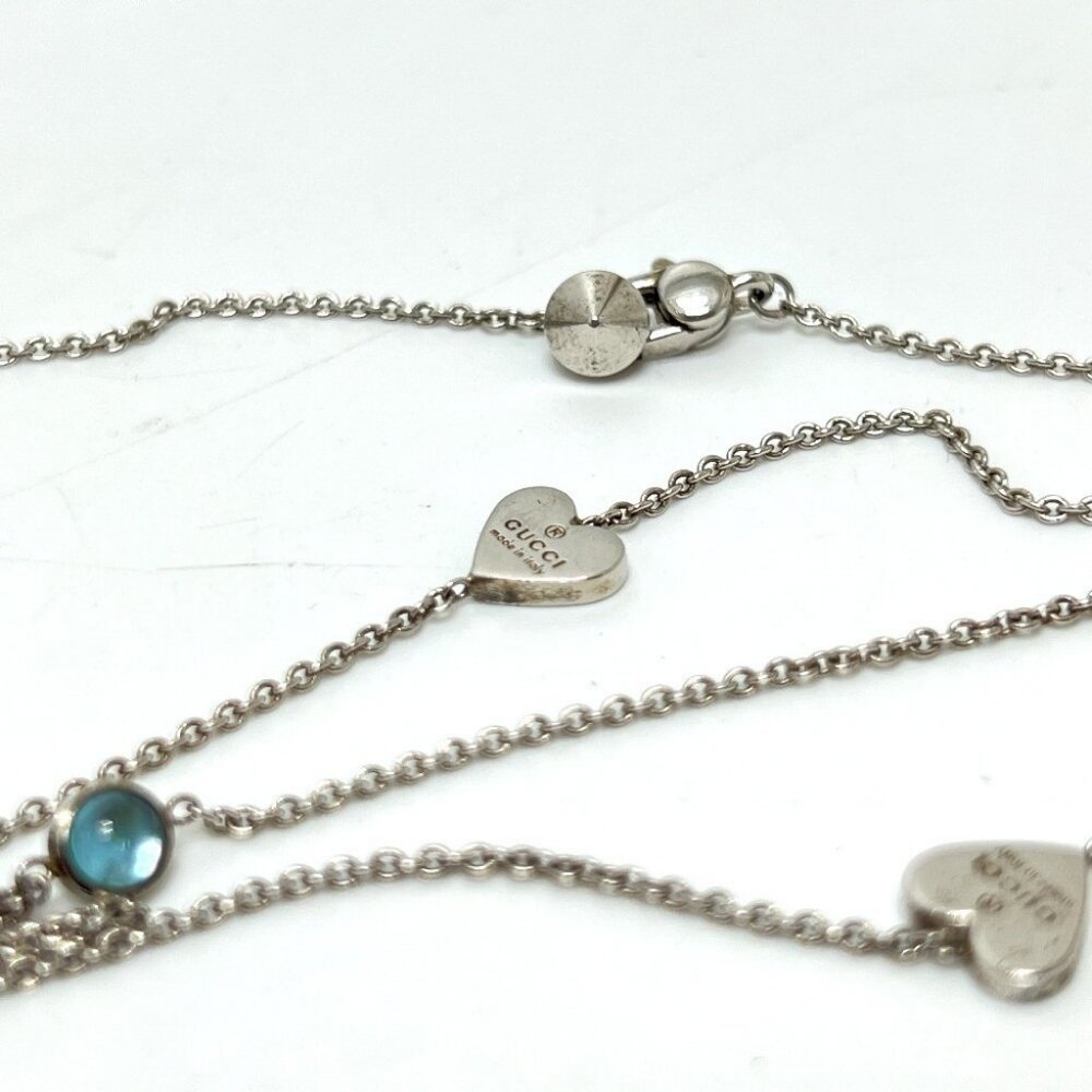 GUCCI Blue Topaz Heart chain long Necklace SV925 Silver - Picture 10 of 10